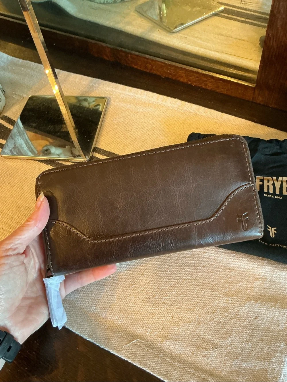 NWT Frye Leather Melissa Zip Around Wallet Dark Brown Retail $158